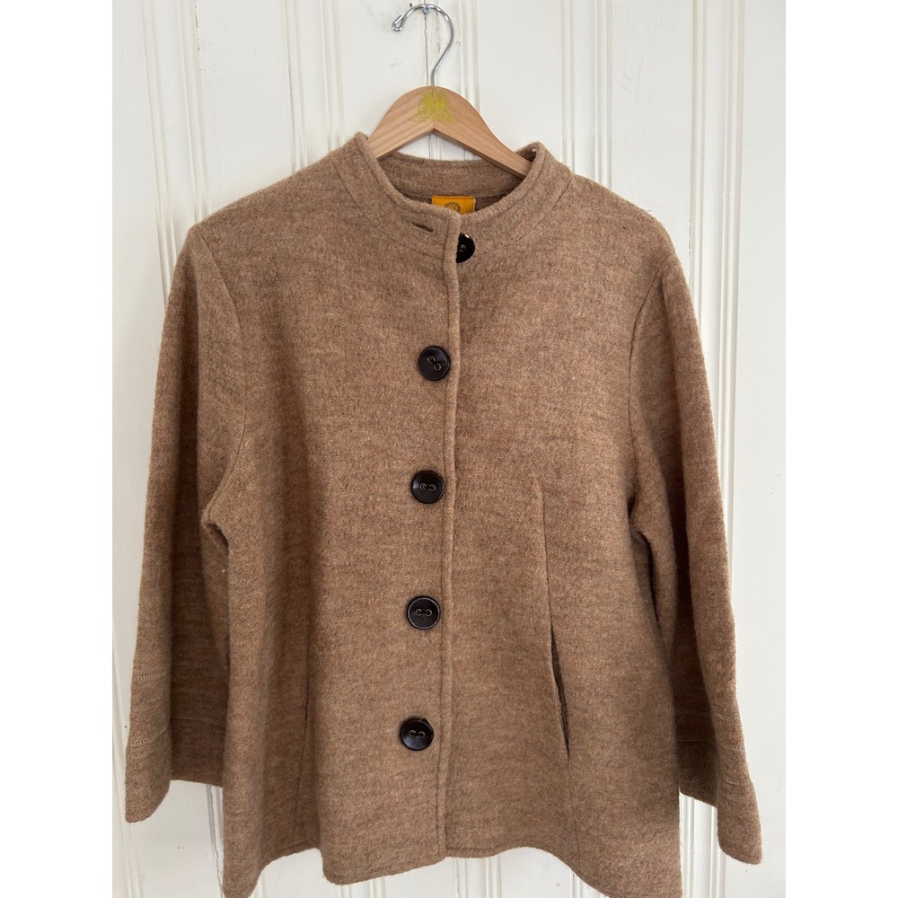 Ruby Rd Womens L  Brown 100% Wool Button Mock Neck Jacket Coat Retro VTG Style